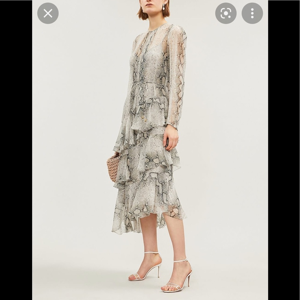 Zimmermann printed silk chiffon long dress in gray tons ,size 4/6.
